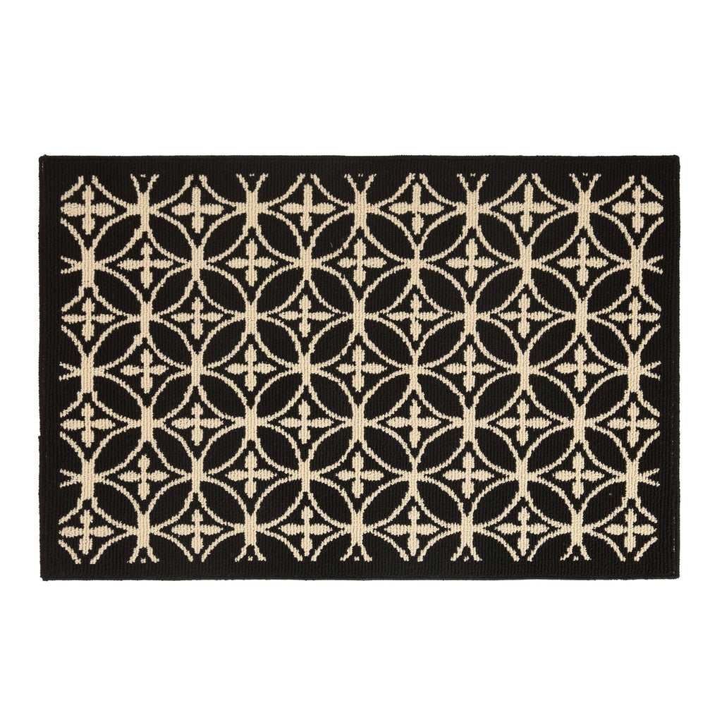 Black & Cream Floral Pattern Indoor Floor Mat