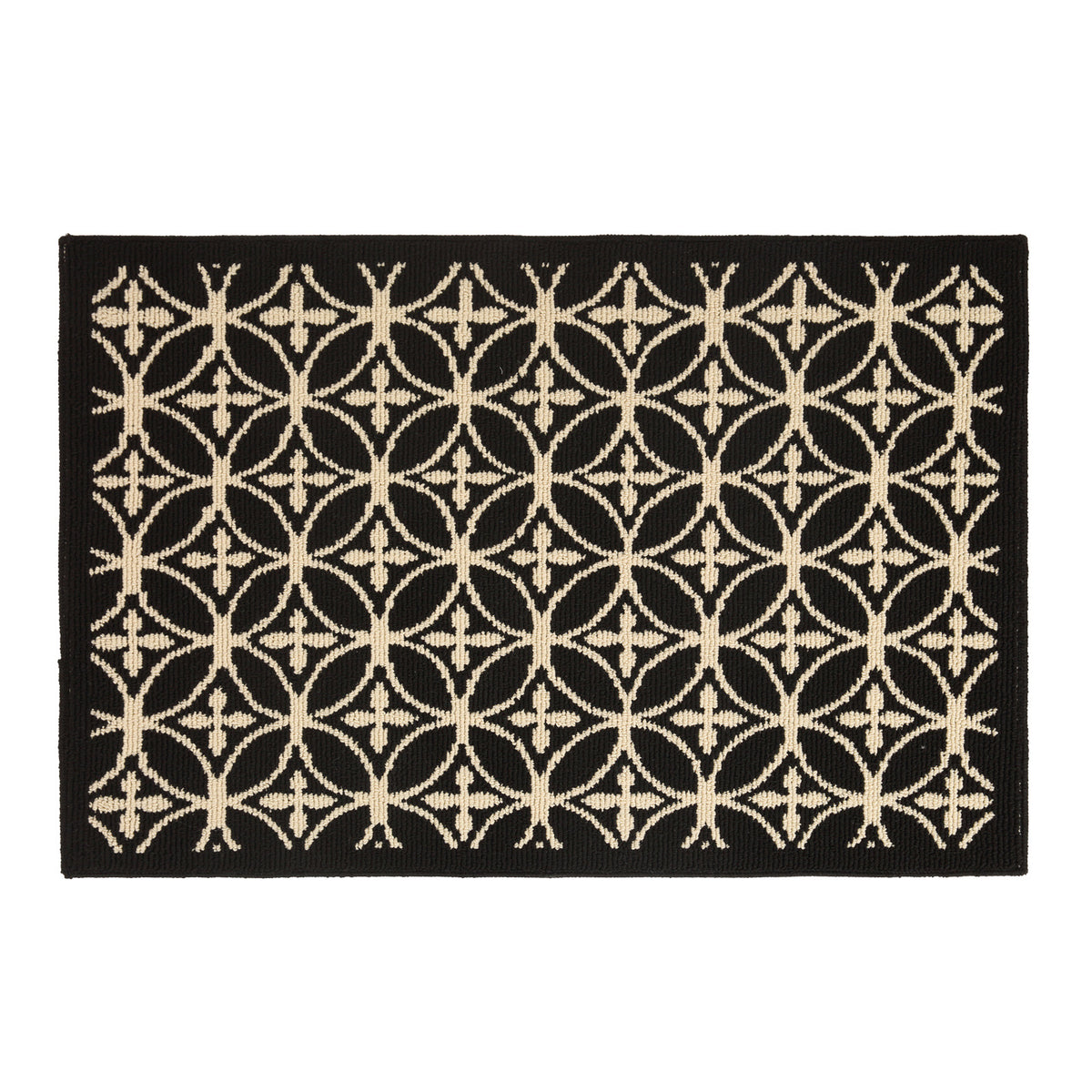 Black & Cream Floral Pattern Indoor Floor Mat
