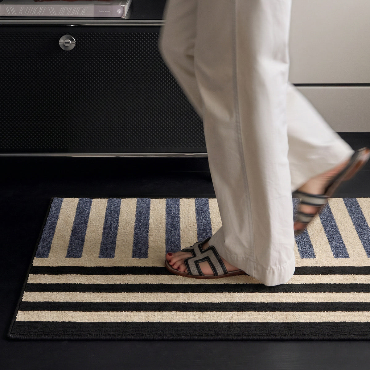 Two-Tone Striped Polyester Rectangular Floor Mat