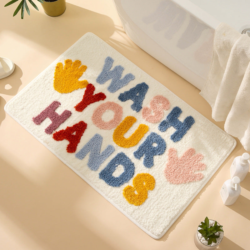 Colorful Bath Time Letter Pattern Polyester Floor Mat