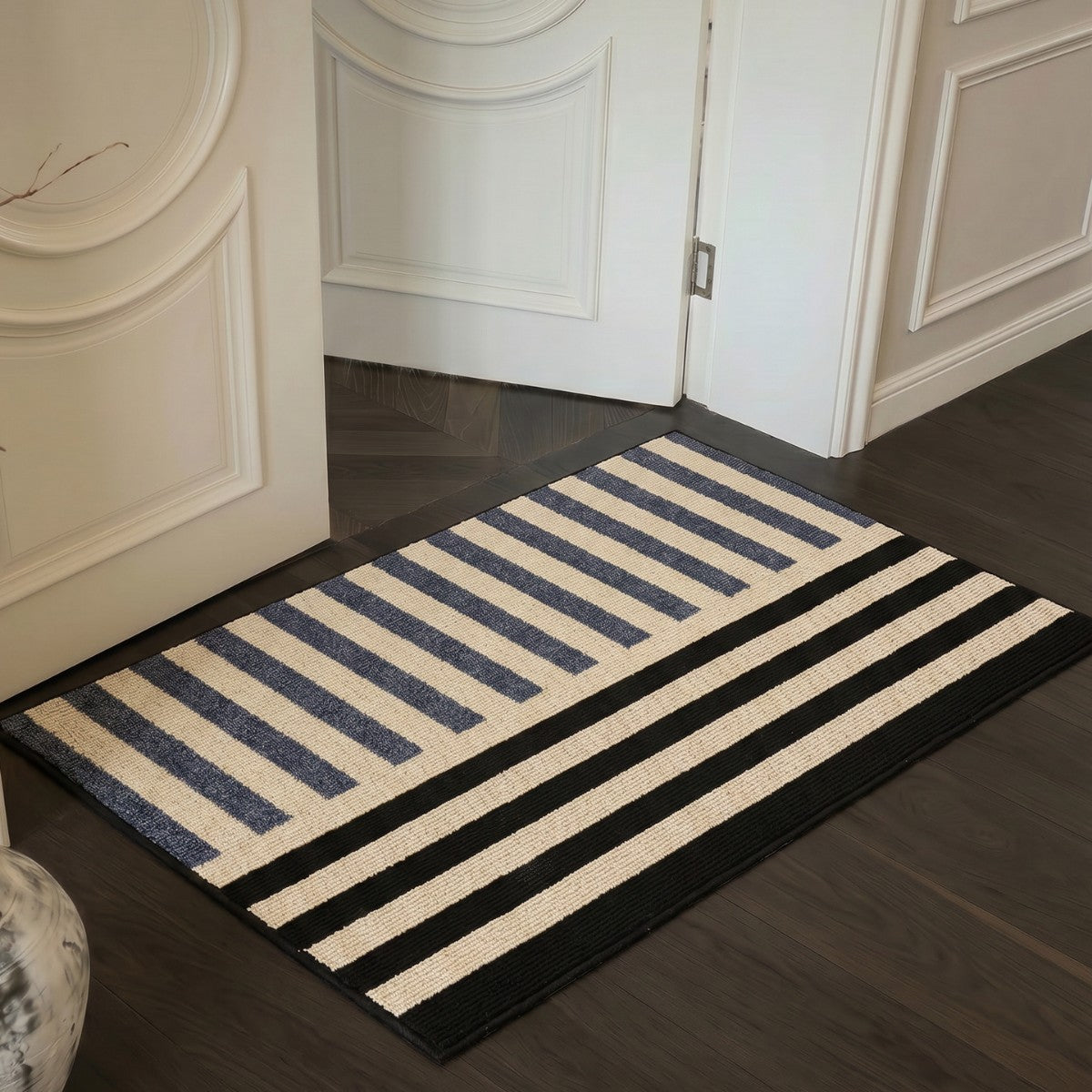 Two-Tone Striped Polyester Rectangular Floor Mat