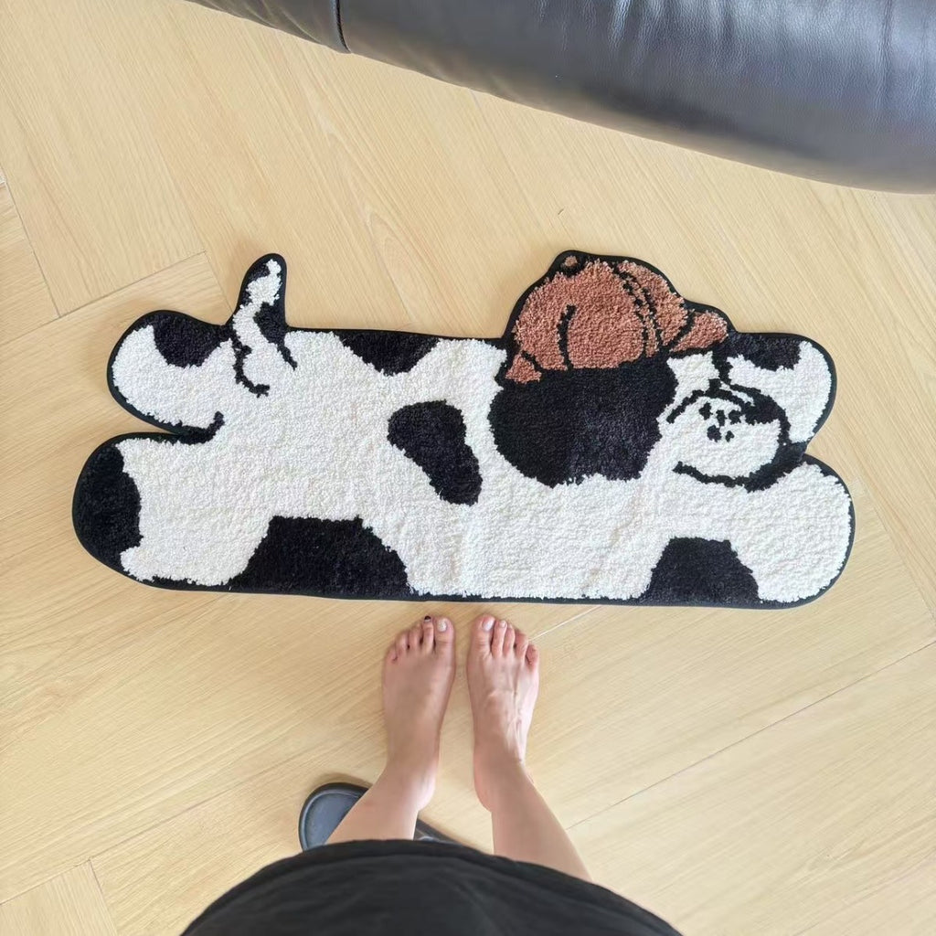 Black & White Cartoon Dog Shaped Polyester Floor Mat