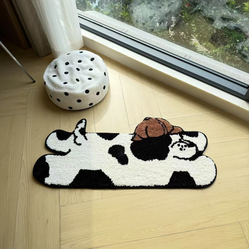 Black & White Cartoon Dog Shaped Polyester Floor Mat