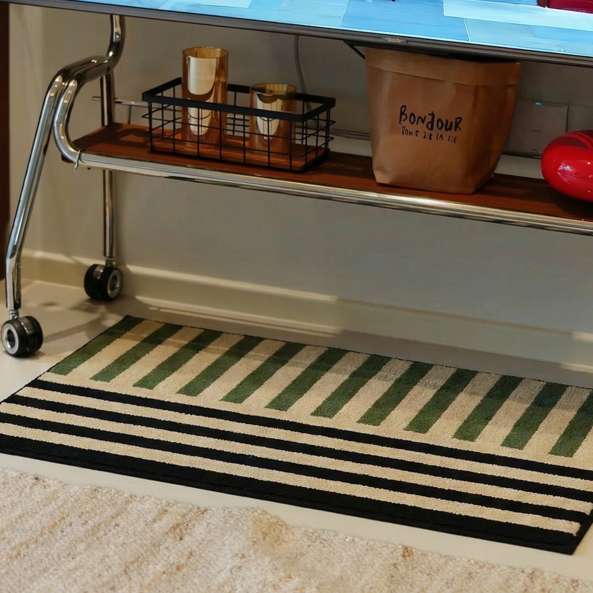 Two-Tone Striped Polyester Rectangular Floor Mat