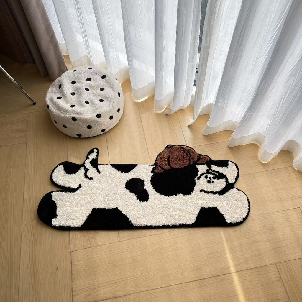 Black & White Cartoon Dog Shaped Polyester Floor Mat
