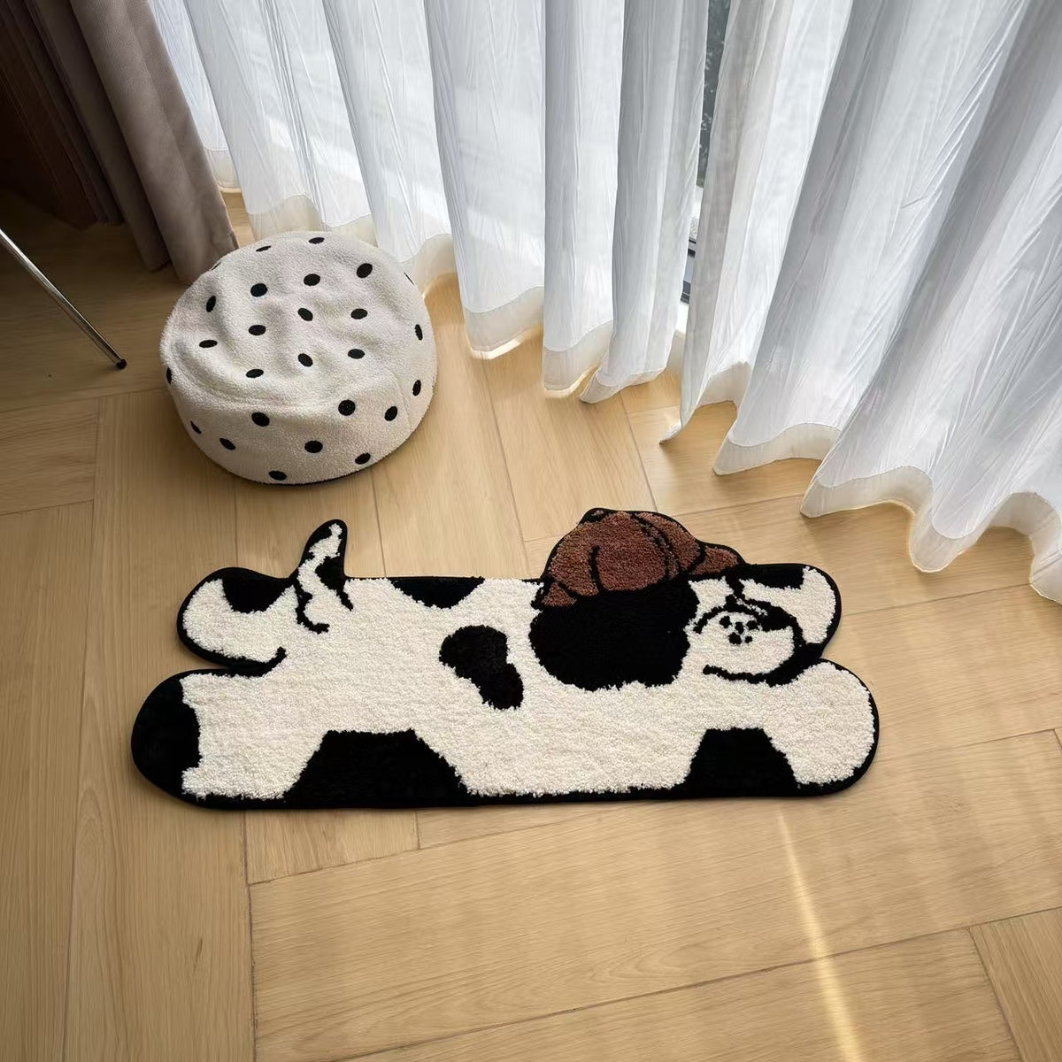 Black & White Cartoon Dog Shaped Polyester Floor Mat