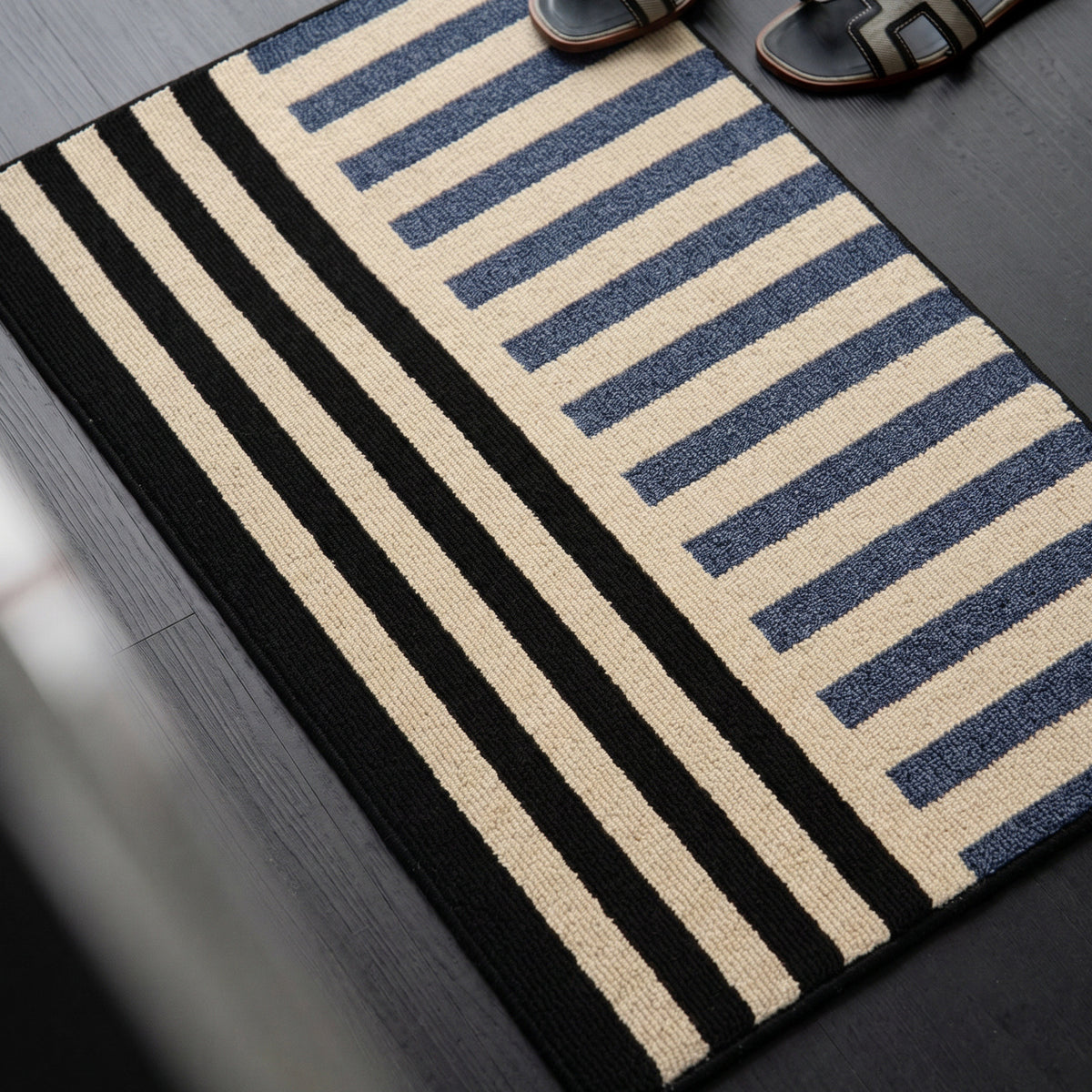 Two-Tone Striped Polyester Rectangular Floor Mat