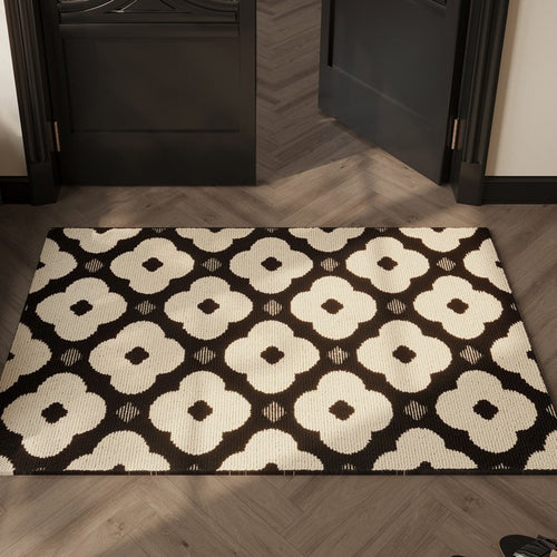 Black & Cream Floral Pattern Indoor Floor Mat