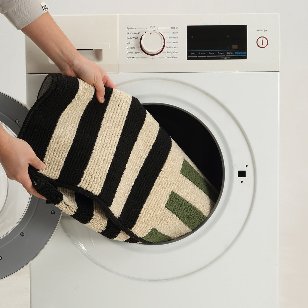 Two-Tone Striped Polyester Rectangular Floor Mat